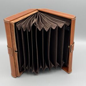 Vtg Accordion Jewelry Organizer Travel Folder Leather Cover Expanding 11 Slots